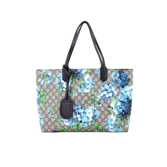 Gucci Handbags - Gucci Blooms GG Monogram Print Tote Bag Reversible Navy Purse Medium Like New